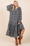Mittoshop Printed Tie Neck Flounce Sleeve Midi Dress - Trendsi - Flyclothing LLC