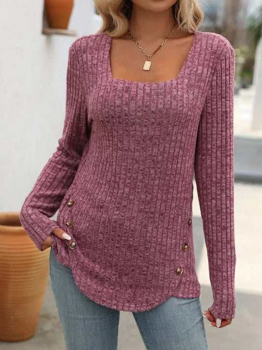 Square Neck Long Sleeve T-Shirt - Trendsi - Flyclothing LLC