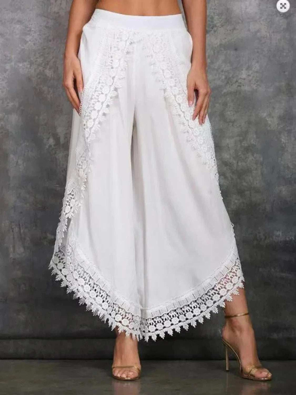 Full Size Lace Detail Wide Leg Pants Plus Size - Trendsi - Flyclothing LLC