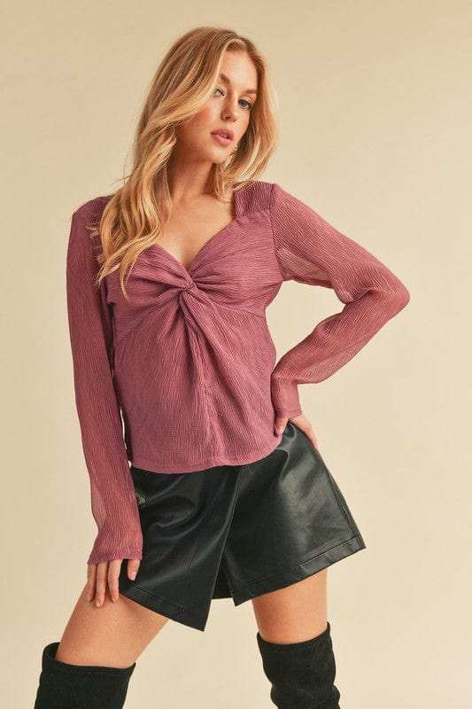 Aemi + Co Twisted Sweetheart Neck Long Sleeve Blouse - Trendsi - Flyclothing LLC
