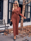 Slit Twisted Surplice Long Sleeve Dress - Trendsi - Flyclothing LLC