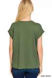 Zenana Cotton Modal Slub Rolled Sleeve T-Shirt - Trendsi - Flyclothing LLC