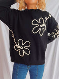 Flower Round Neck Long Sleeve Sweater - Trendsi - Flyclothing LLC