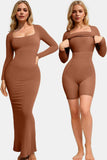 Basic Bae Built-In Shapewear Square Neck Long Sleeve Maxi Dress - Trendsi - Flyclothing LLC