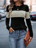 Color Block Round Neck Long Sleeve Top - Trendsi - Flyclothing LLC