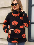 Jack-O'-Lantern Half Zip Long Sleeve Sweatshirt - Trendsi - Flyclothing LLC