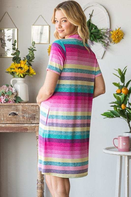 Heimish Full Size Striped Short Sleeve Mini Tee Dress Plus Size - Trendsi - Flyclothing LLC