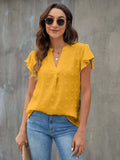 Swiss Dot Notched Flutter Sleeve Blouse - Trendsi - Flyclothing LLC