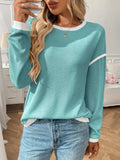 Ribbed Contrast Trim Long Sleeve Top - Trendsi - Flyclothing LLC