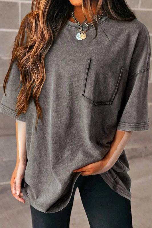 Mineral Wash Half Sleeve Vintage T Shirt - Trendsi - Flyclothing LLC