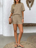 Striped Round Neck Short Sleeve Top and Shorts Set - Trendsi - Flyclothing LLC