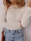 Sheer Lace Long Sleeve Cropped Top - Trendsi - Flyclothing LLC