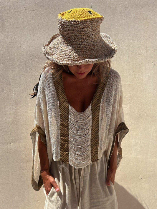 Contrast Scoop Neck Knit Cover Up - Trendsi - Flyclothing LLC