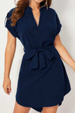 Tied Notched Short Sleeve Dress - Trendsi - Flyclothing LLC