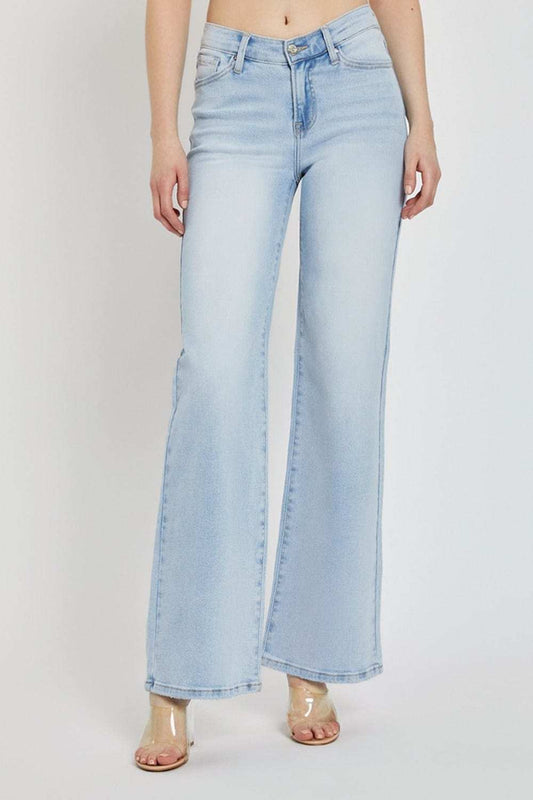 RISEN Full Size Wide Leg V Dipped Front Waist Jeans - Trendsi - Flyclothing LLC