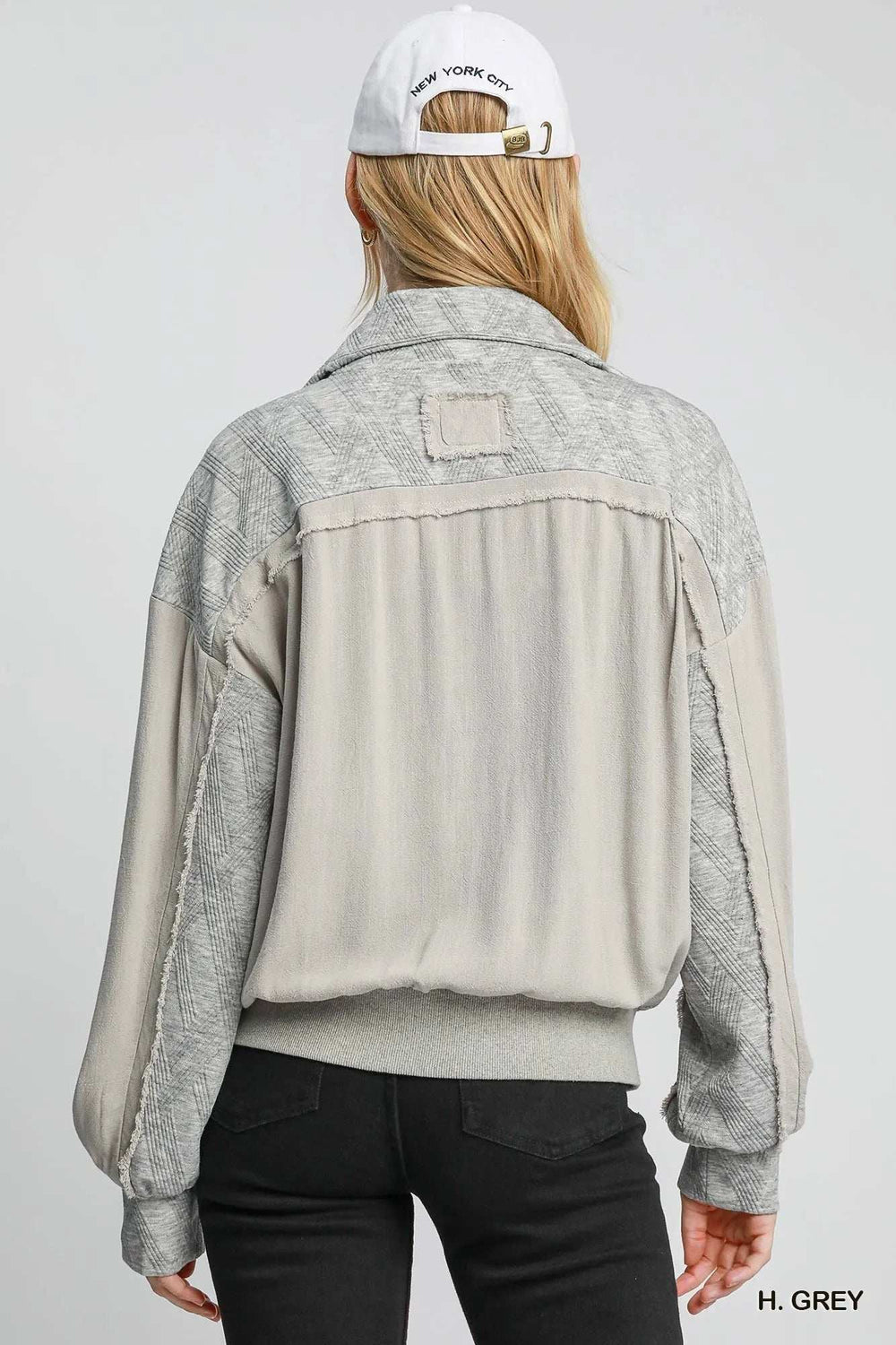 Umgee Two-Way Jacquard Zip-Up Jacket - Trendsi - Flyclothing LLC