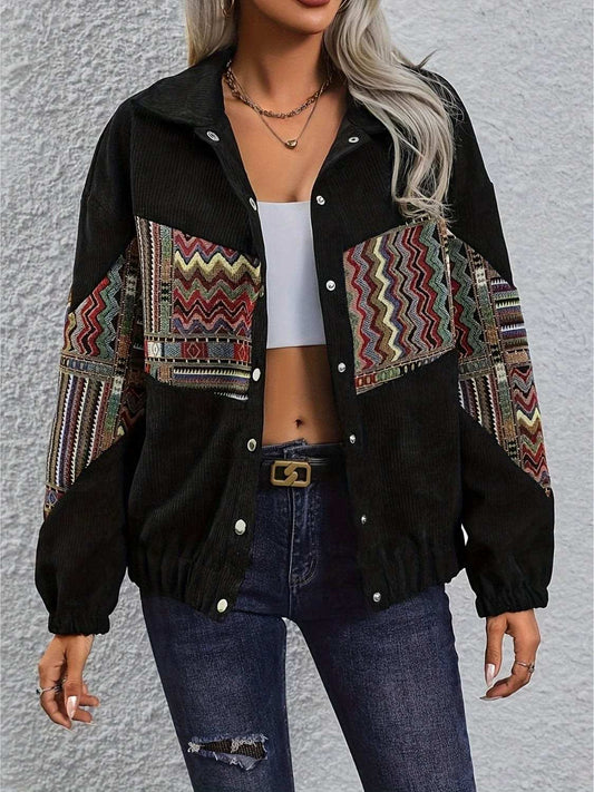 Embroidered Collared Neck Snap Down Jacket - Trendsi - Flyclothing LLC