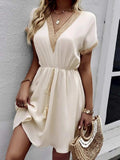Full Size Tassel V-Neck Short Sleeve Dress Plus Size - Trendsi - Flyclothing LLC