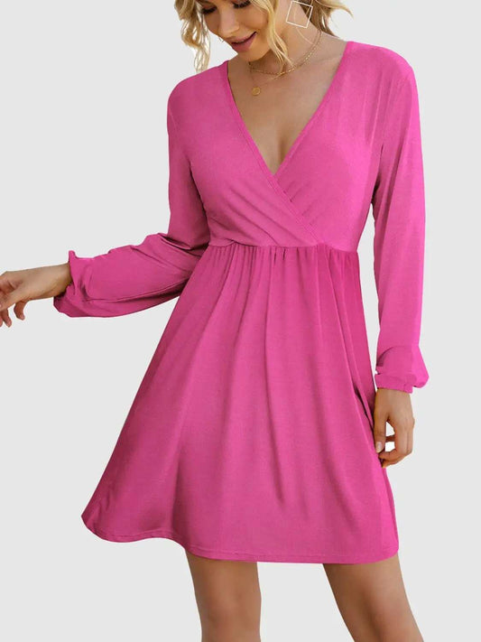 Surplice Long Sleeve Mini Dress - Trendsi - Flyclothing LLC