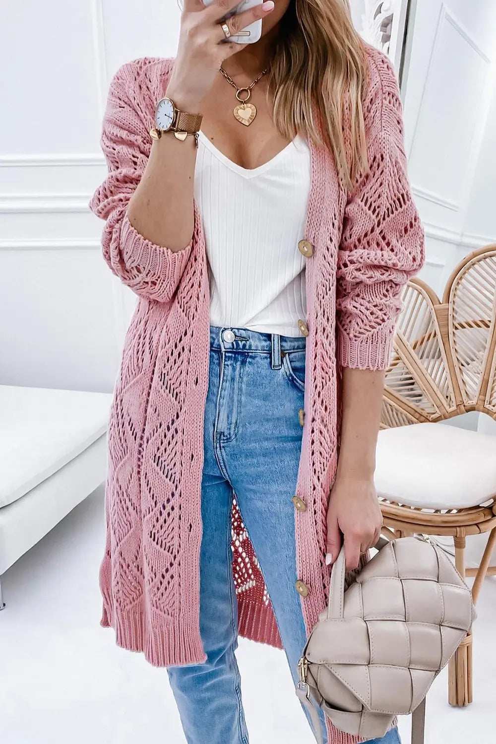 V-Neck Long Sleeve Cardigan - Trendsi - Flyclothing LLC