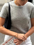 Round Neck Short Sleeve Sweater - Trendsi - Flyclothing LLC