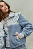 SO ME Faux Fur Sherpa Pull Jacket with Floral Contrast - Trendsi - Flyclothing LLC