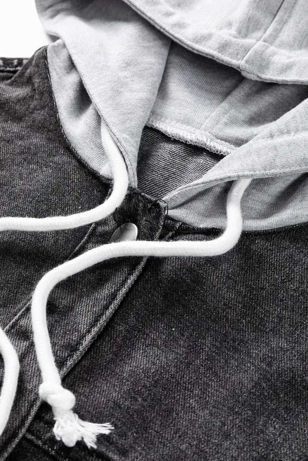 Distressed Drawstring Long Sleeve Hooded Denim Jacket - Trendsi - Flyclothing LLC