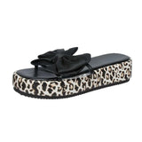 Bow Open Toe Leopard Platform Sandals - Trendsi - Flyclothing LLC