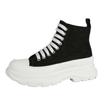 Lace Up Canvas Platform Sneakers - Trendsi - Flyclothing LLC