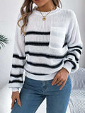 Striped Round Neck Long Sleeve Sweater - Trendsi - Flyclothing LLC