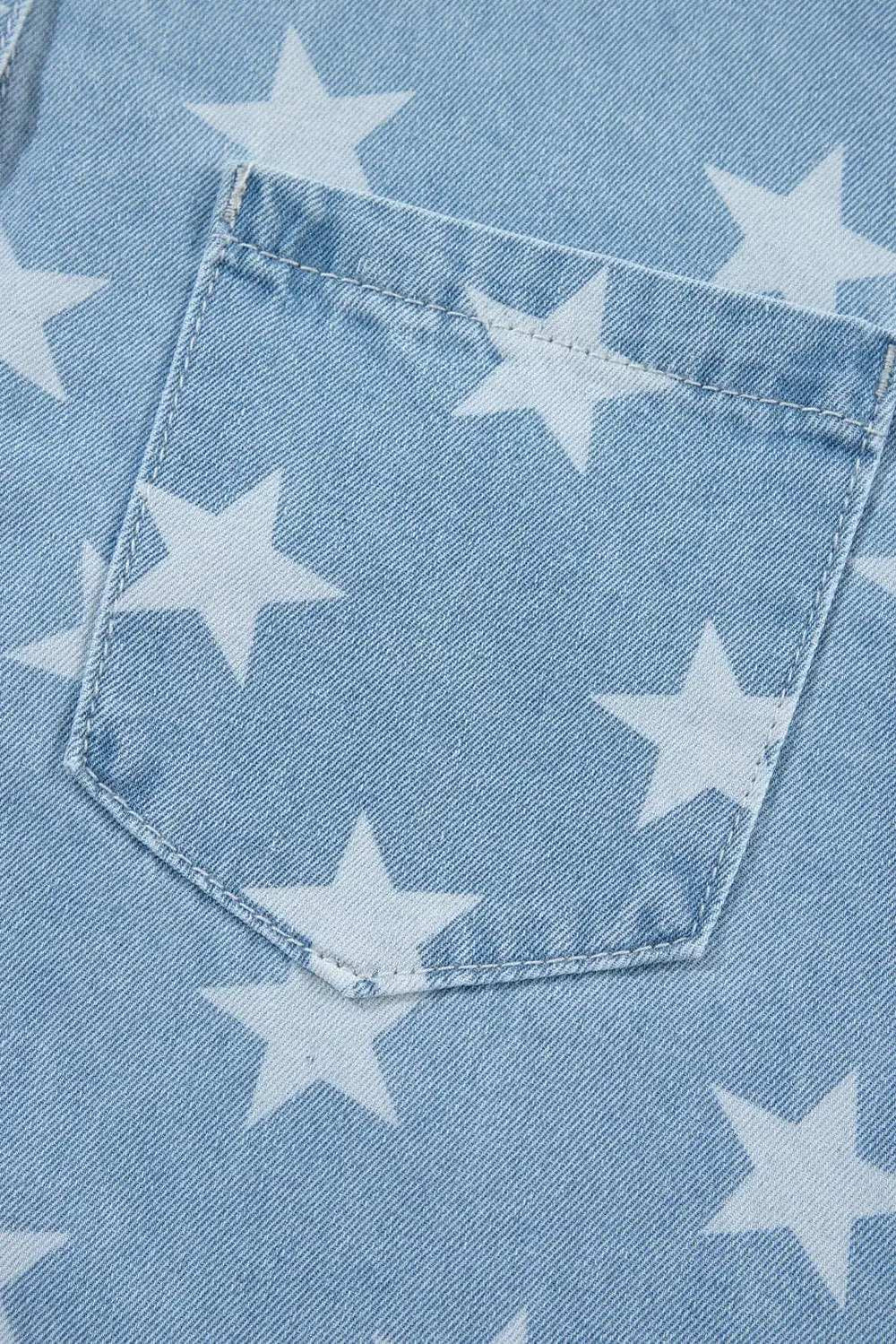 Raw Hem Star Collared Neck Denim Top - Trendsi - Flyclothing LLC