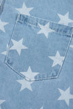 Raw Hem Star Collared Neck Denim Top - Trendsi - Flyclothing LLC