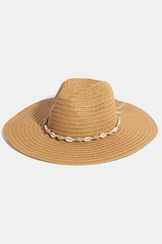 Fame Shell Beaded Wide Brim Straw Hat - Trendsi - Flyclothing LLC