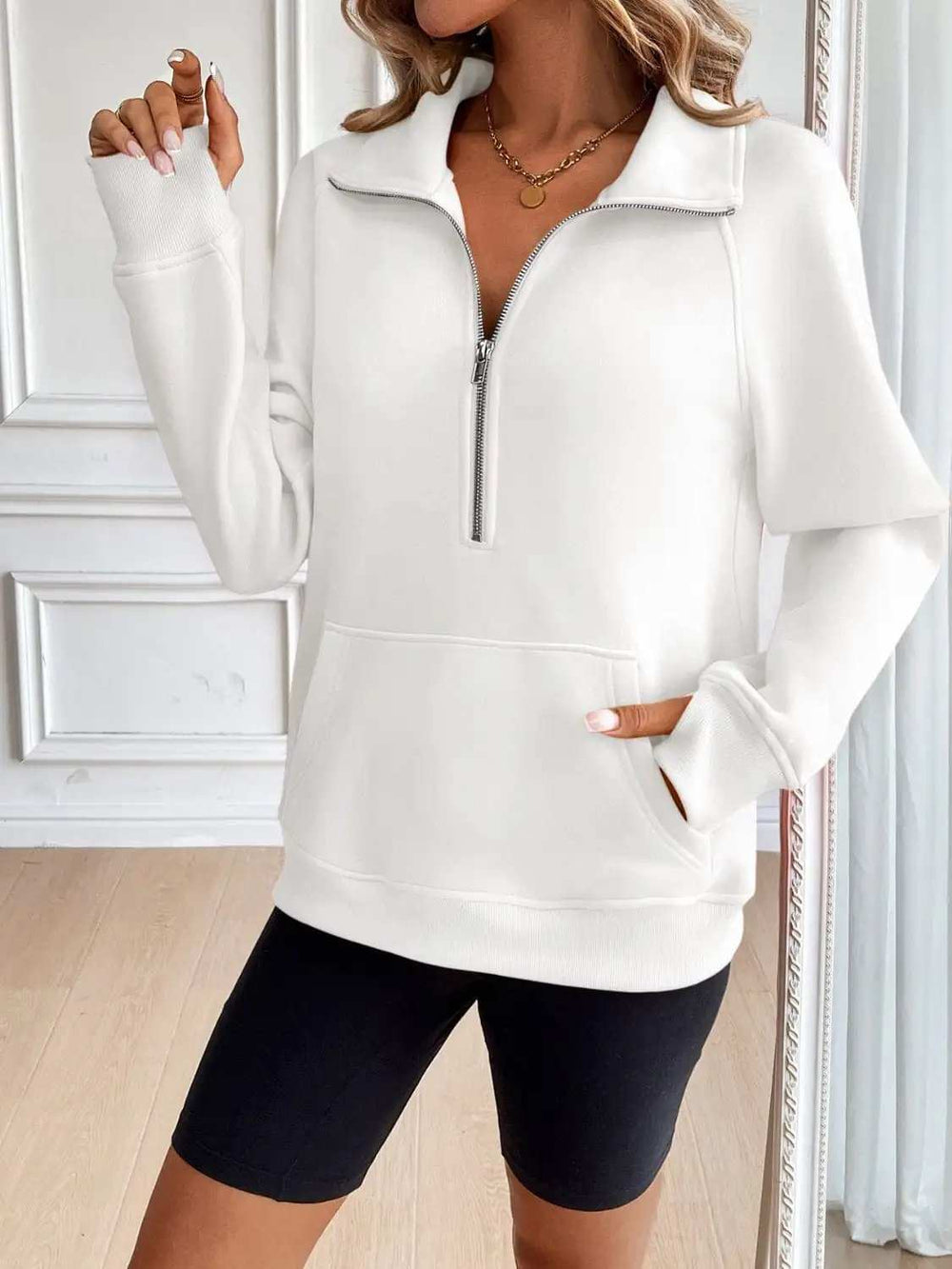 Ivy Lane Half Zip Raglan Sleeve Sweatshirt - Trendsi - Flyclothing LLC