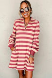 Contrast Striped Johnny Collar Long Sleeve Mini Dress - Trendsi - Flyclothing LLC