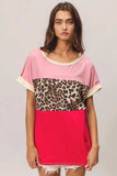 BiBi Leopard Printed Jersey Color Block Roll Up - Trendsi - Flyclothing LLC
