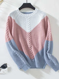 Color Block Round Neck Long Sleeve Sweater - Trendsi - Flyclothing LLC