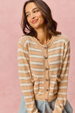 SO ME Stripe Long Sleeves Button Sweater Cardigan - Trendsi - Flyclothing LLC