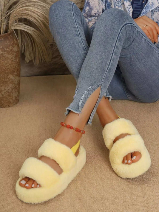 Fluffy Open Toe Platform Sandals - Trendsi - Flyclothing LLC