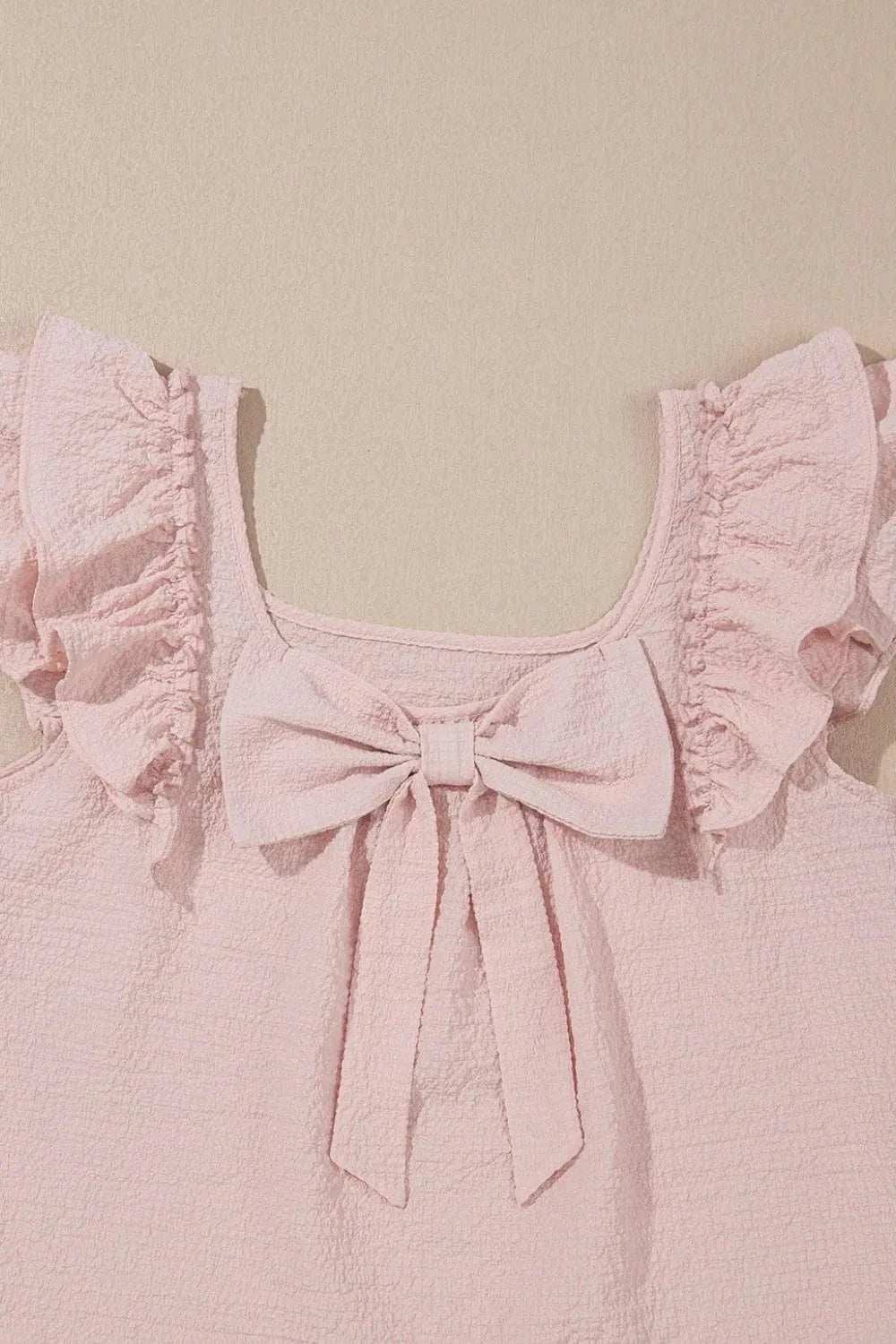 Textured Bow Knot Frilled Butterfly Sleeve Blouse - Trendsi - Flyclothing LLC