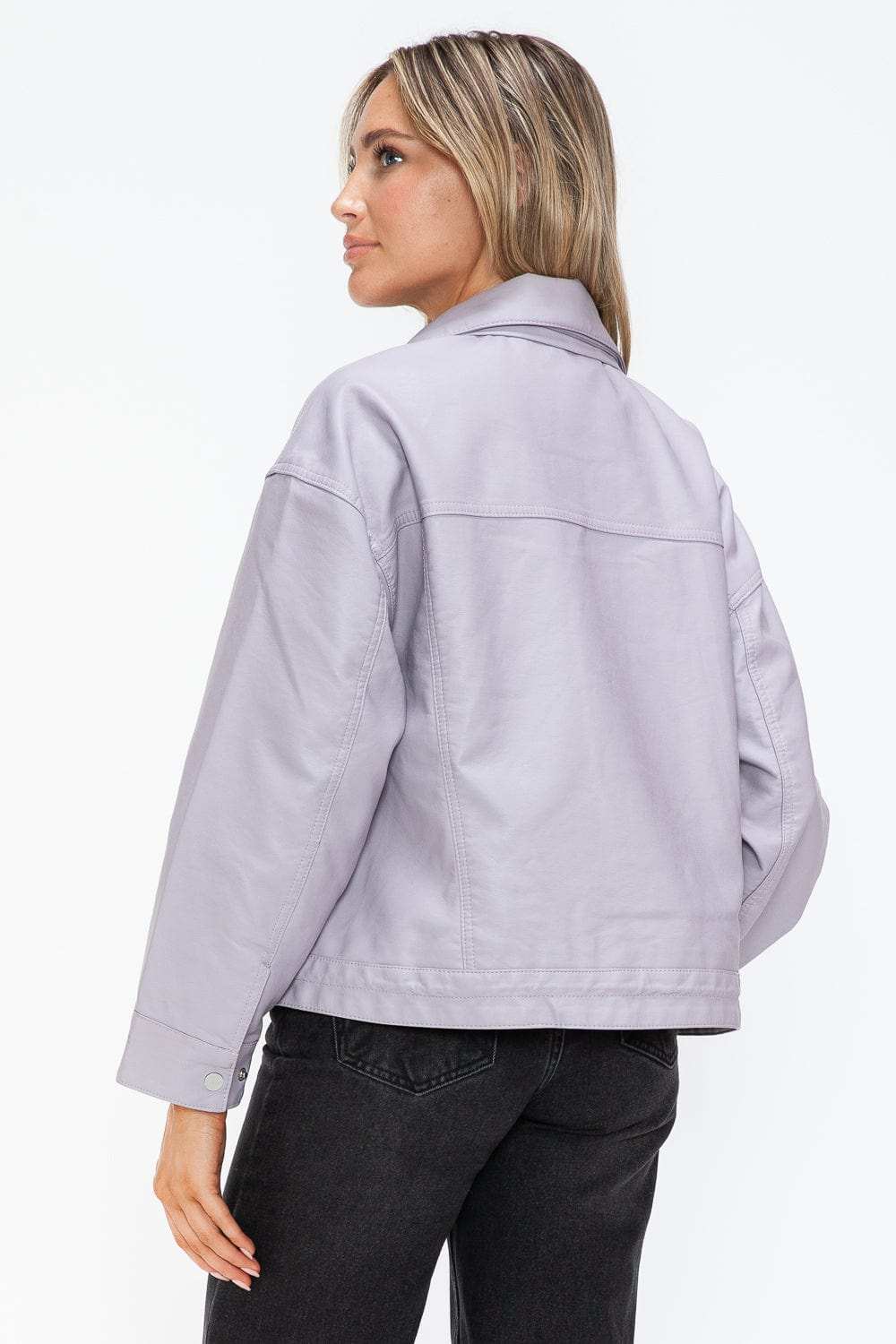 How Dare U Drawstring Hem PU Leather Zip Up Jacket - Trendsi - Flyclothing LLC