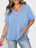 Lovelet Texture V-Neck Half Sleeve T-Shirt - Trendsi - Flyclothing LLC