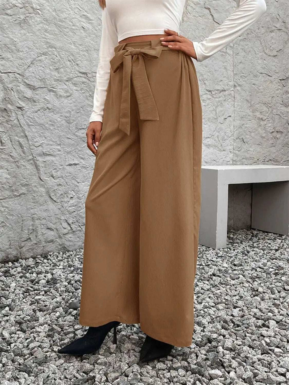 Tied High Waist Wide Leg Pants - Trendsi - Flyclothing LLC