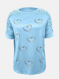Full Size Lace Detail Heart Round Neck Short Sleeve Top - Trendsi - Flyclothing LLC