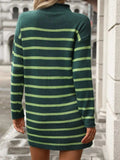 Striped Mock Neck Long Sleeve Mini Dress - Trendsi - Flyclothing LLC