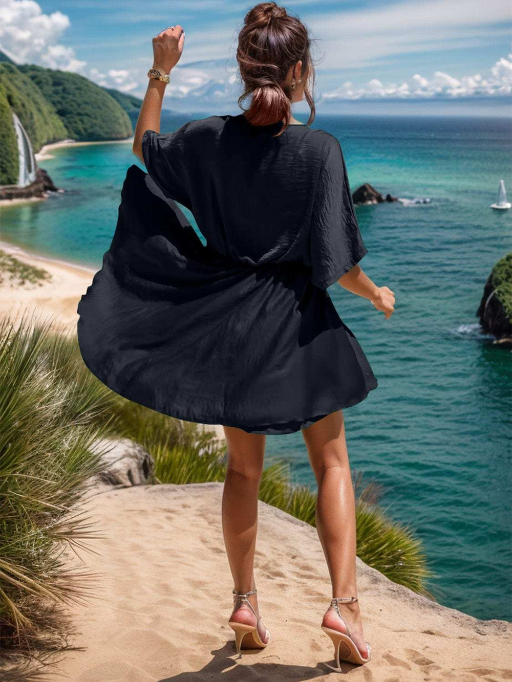 Surplice Half Sleeve Mini Dress - Trendsi - Flyclothing LLC