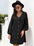 V-Neck Long Sleeve Mini Dress - Trendsi - Flyclothing LLC