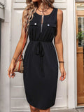 Slit Round Neck Sleeveless Dress - Trendsi - Flyclothing LLC