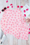 Heart Print Long Sleeve Top and Shorts Lounge Set - Trendsi - Flyclothing LLC