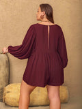 Plus Size Tie Neck Balloon Sleeve Romper - Trendsi - Flyclothing LLC